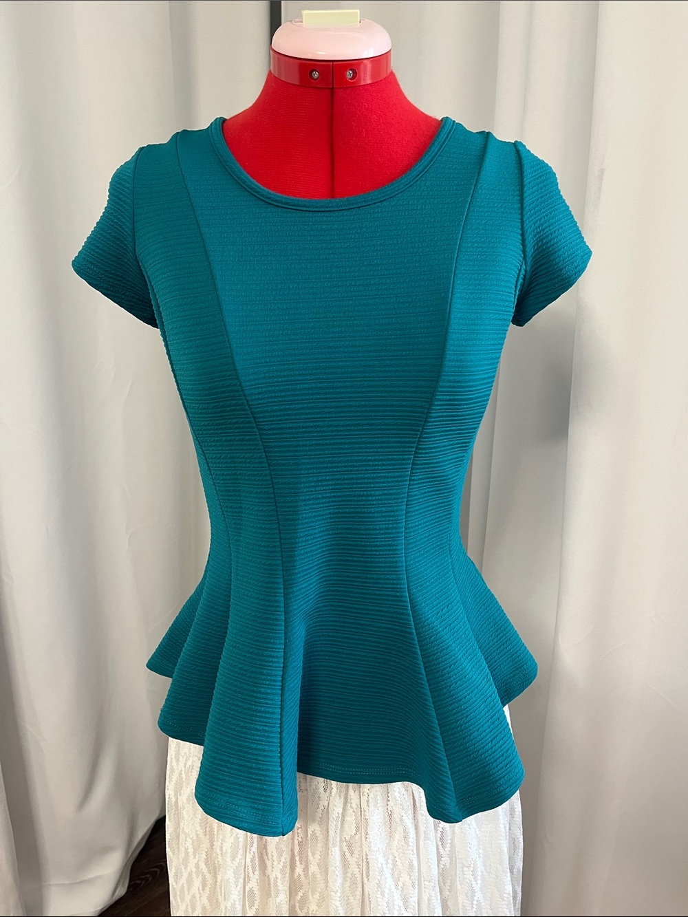 Iz Byer Teal Peplum Knit Top